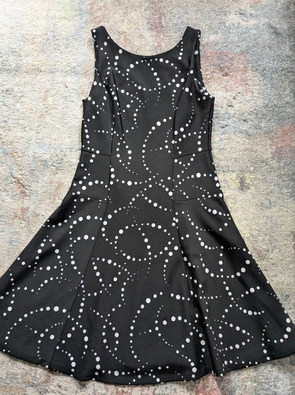 DKNY Black Midi Dress with White Dot Swirl Print